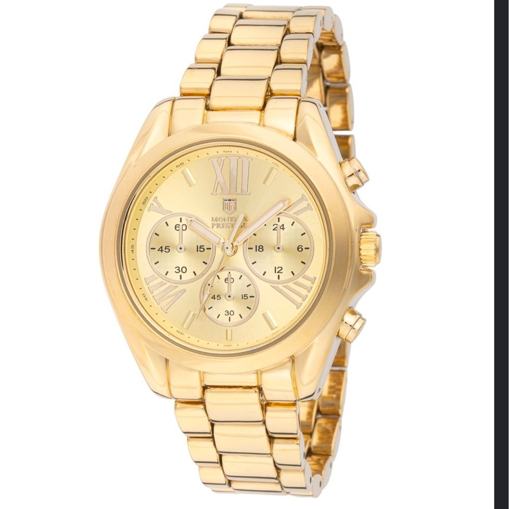 Montres Prestige MPW-0192 Womens Gold Chronograph Watch Roman Numerals New